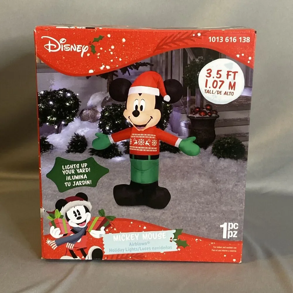 NEW Disney Christmas Mickey Mouse Santa Claus 3.5’ Airblown Inflatable Light Box
